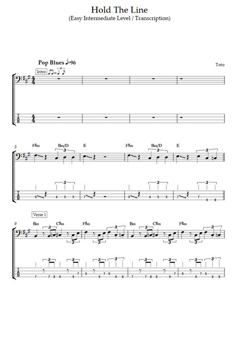 toto hold the line bass tab